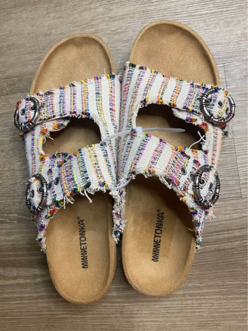 Minnetonka Georgine Striped Buckled Platform Slide Sandals Women’s Size 9
